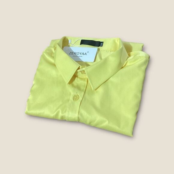 Zeroyaa Mens Button Down Yellow Shirt XXL - Picture 1 of 5